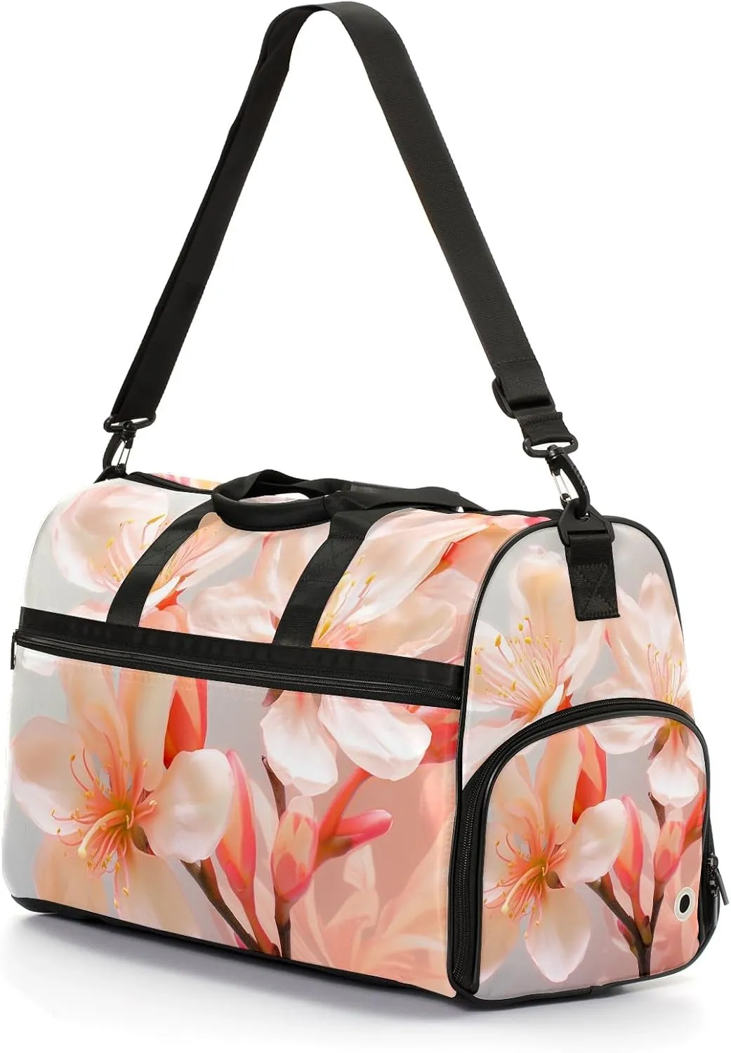 Gym Bag for Women Men, Yoga Bag with Shoe Pocket, Travel Duffel Tote Bag for Plane, Workout, Swimming, Weekend Overnight Bag Carry on Bag Hospital Holdalls, Gold Rose Peach Blossom - 8