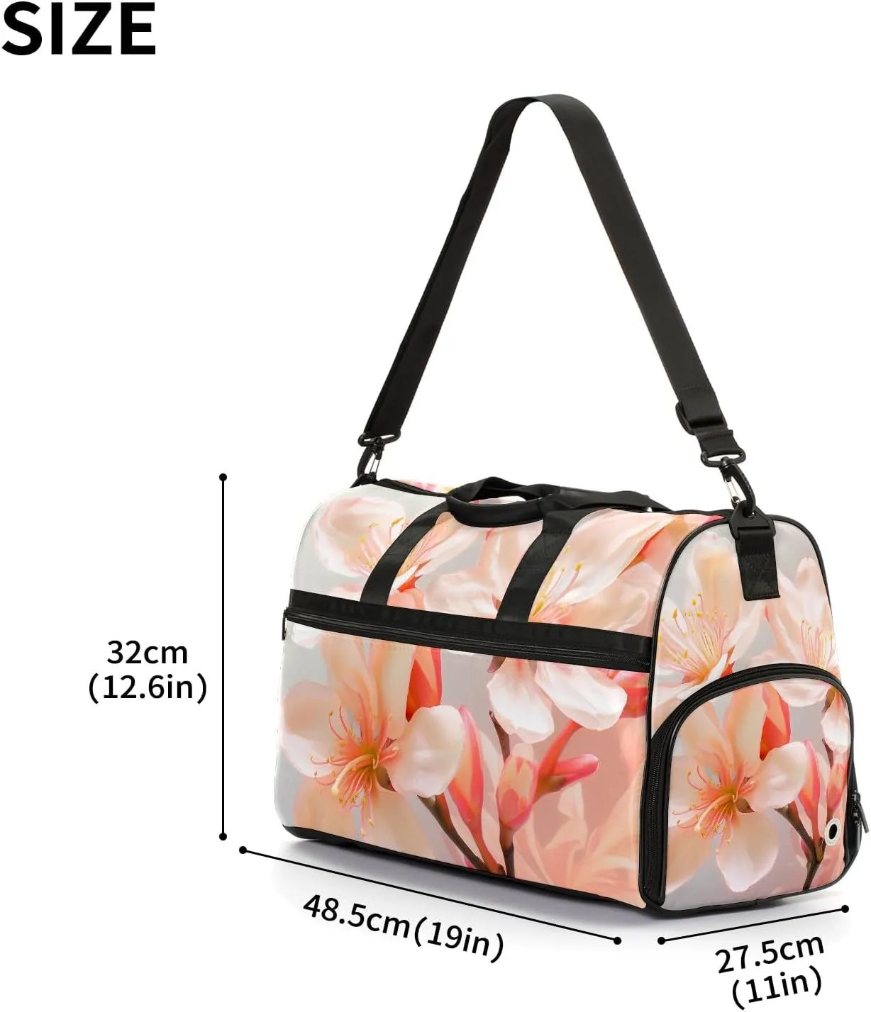 Gym Bag for Women Men, Yoga Bag with Shoe Pocket, Travel Duffel Tote Bag for Plane, Workout, Swimming, Weekend Overnight Bag Carry on Bag Hospital Holdalls, Gold Rose Peach Blossom - 8