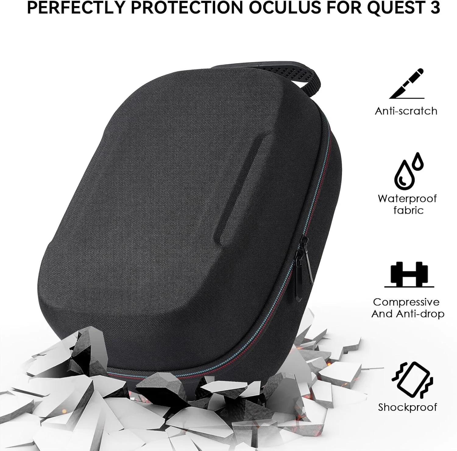 Hard Carrying Case Compatible with Meta Quest 3S/Quest 3/Oculus Quest 2/VP/Pico4,Compatible with VR Headsetible with Battery Elite Strap,Controllers and Other Accessories,Hard Shell Case-Black