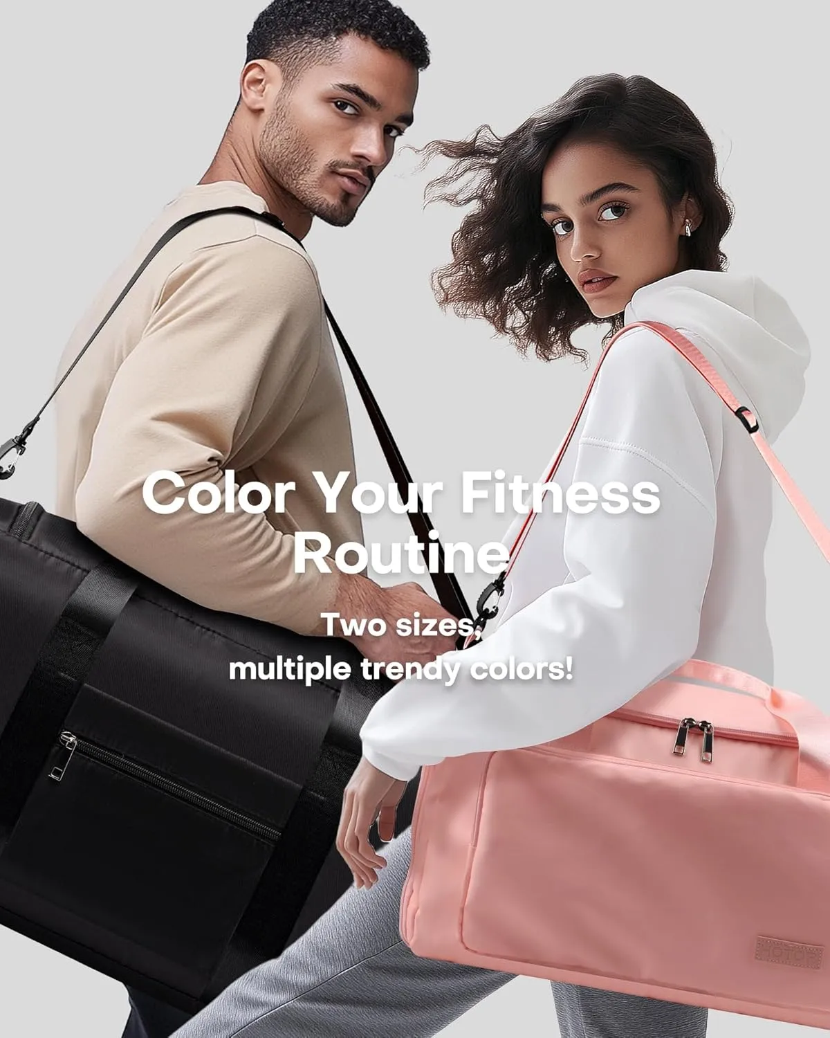 HOTOR Gym Bag for Men and Women - Travel Duffle Bag with Shoe Compartment and Waterproof Pocket, Carry on Luggage with Trolley Sleeve for Sports, Weekend Trips, Black, 19.7"  9.8"  11.8"
