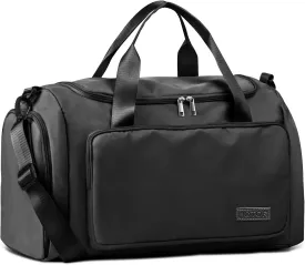 HOTOR Gym Bag for Men and Women - Travel Duffle Bag with Shoe Compartment and Waterproof Pocket, Carry on Luggage with Trolley Sleeve for Sports, Weekend Trips, Black, 19.7"  9.8"  11.8"
