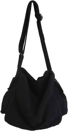 JQWSVE Canvas Messenger Bag Large Hobo Crossbody Bag with Multiple Pockets Canvas Shoulder Tote Bag for Women and Men