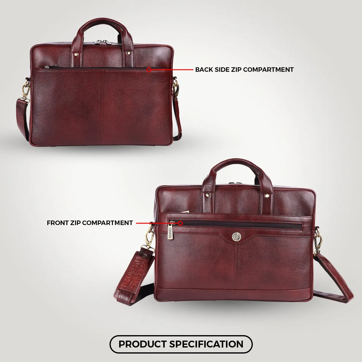 Laptop Bag for Men - Genuine Leather Office Bag with Multiple Compartments - Fits 14-16 Inch Laptop