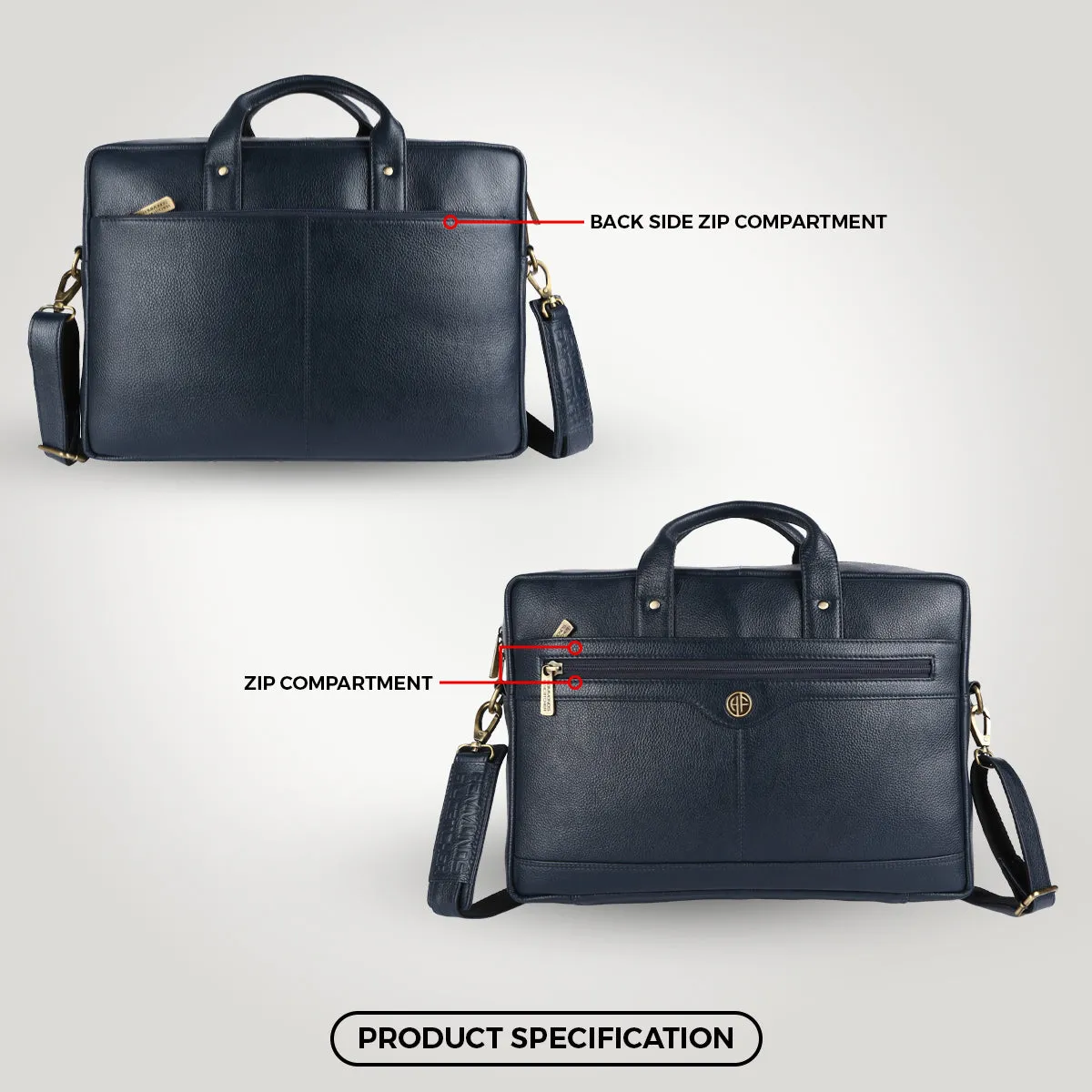 Laptop Bag for Men - Genuine Leather Office Bag with Multiple Compartments - Fits 14-16 Inch Laptop