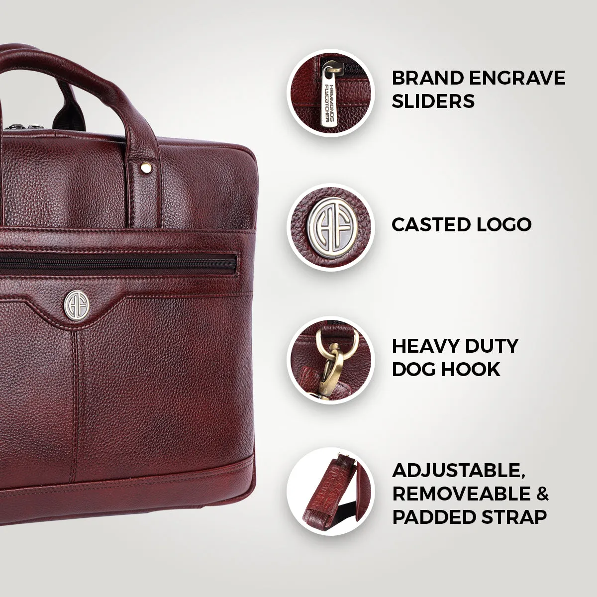 Laptop Bag for Men - Genuine Leather Office Bag with Multiple Compartments - Fits 14-16 Inch Laptop