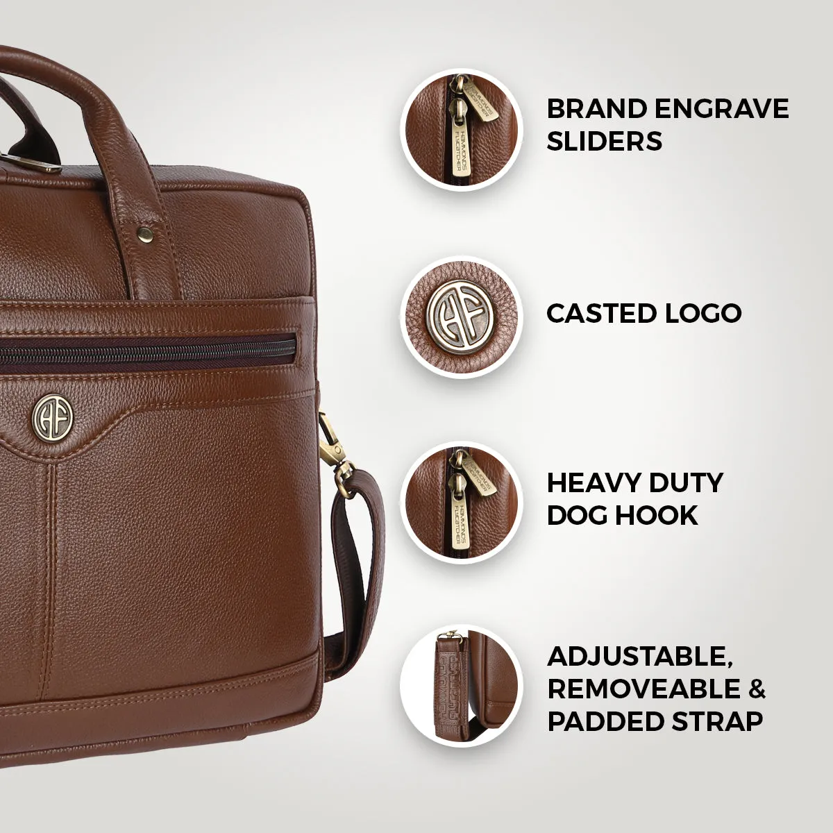 Laptop Bag for Men - Genuine Leather Office Bag with Multiple Compartments - Fits 14-16 Inch Laptop