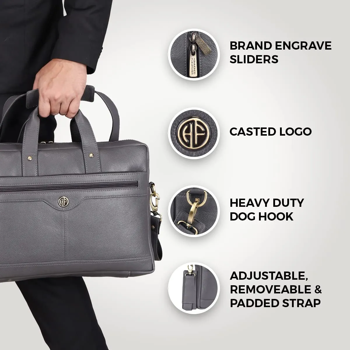 Laptop Bag for Men - Genuine Leather Office Bag with Multiple Compartments - Fits 14-16 Inch Laptop