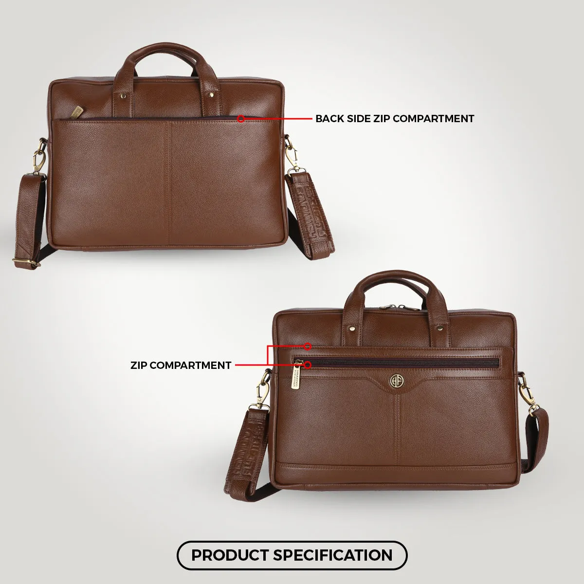 Laptop Bag for Men - Genuine Leather Office Bag with Multiple Compartments - Fits 14-16 Inch Laptop