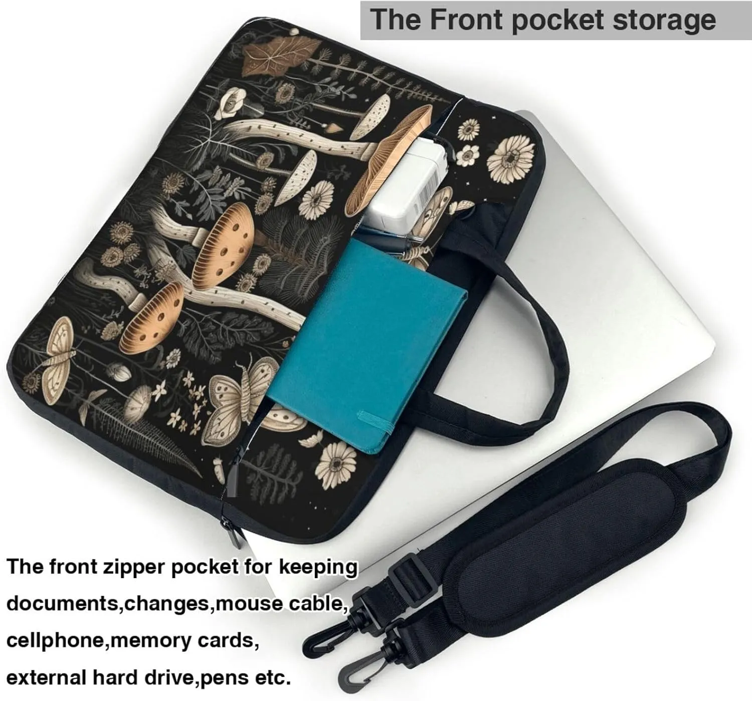 Laptop Case Bag Mushrooms Butterfly Briefcase Messenger Notebook Carrying Bag Case Sleeve For Women Men