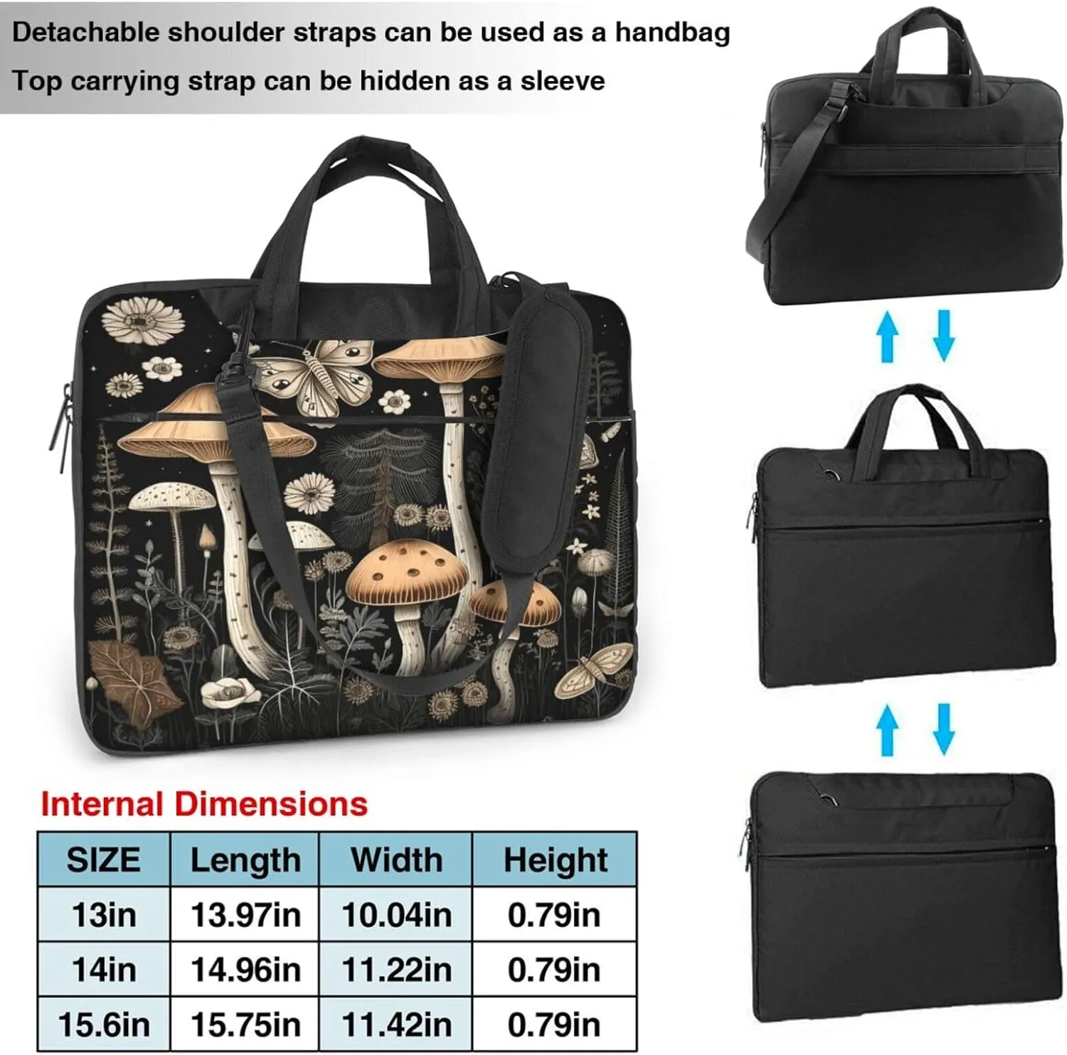 Laptop Case Bag Mushrooms Butterfly Briefcase Messenger Notebook Carrying Bag Case Sleeve For Women Men