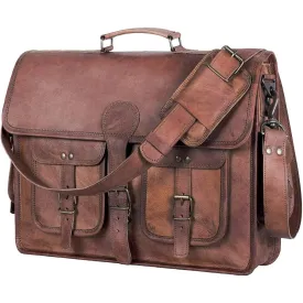 Leather Briefcase for Men and Women 18 inch Handmade Leather Messenger Bag for Laptop Best Computer Satchel School Distressed Bag by Komal's Passion Leather