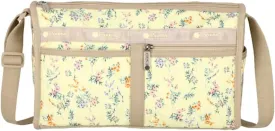 LeSportsac Cheerful Blooms Deluxe Shoulder Satchel Crossbody Bag   Cosmetic Bag, Style 7519/Color E547, Romantic & Colorful Delicate Sprays of Wispy Flowers & Floral Blooms, Neutral Buttercup Yellow