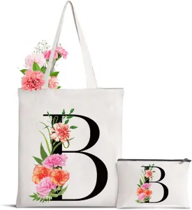 Letter Initial Canvas Tote Bag Personalized Present Bag Gift for Mother's Day Bridesmaids Bride Birthday Wedding