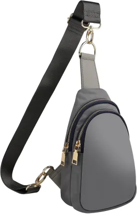 MEEJUNE Small sling bag for Women Nylon Crossbody Fanny Packs Purses chest Bag with adjustable shoulder strap (Grey)