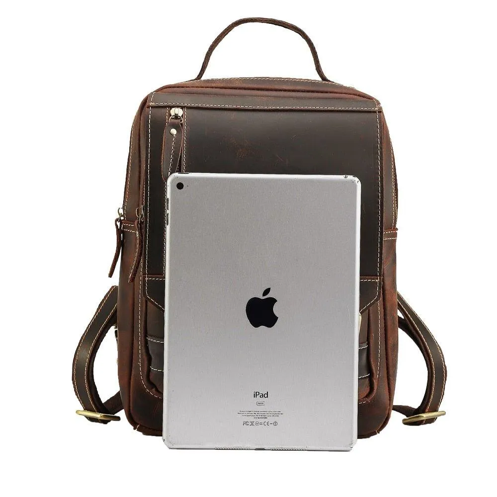 Mens Small Convertible Leather Backpack Vintage-Dark Brown