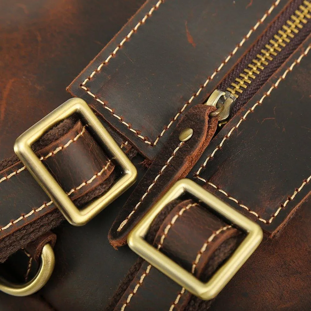 Mens Small Convertible Leather Backpack Vintage-Dark Brown