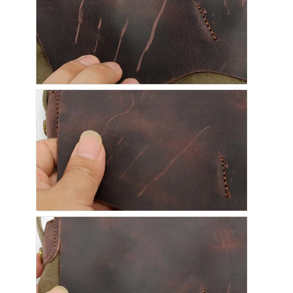 Mens Small Convertible Leather Backpack Vintage-Dark Brown