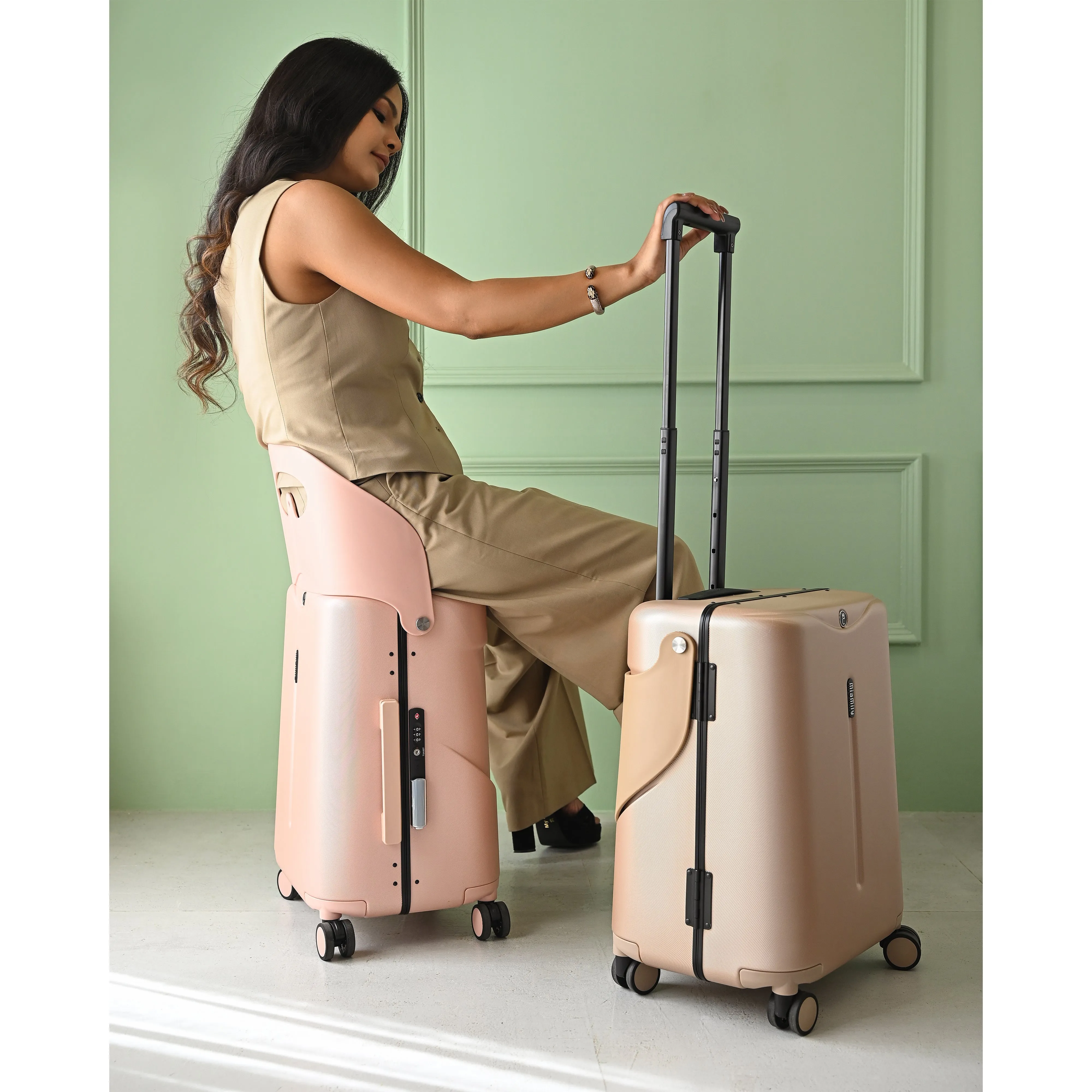 Miamily Dusty Pink Ride on Trolley Carry-on Luggage 18 inches