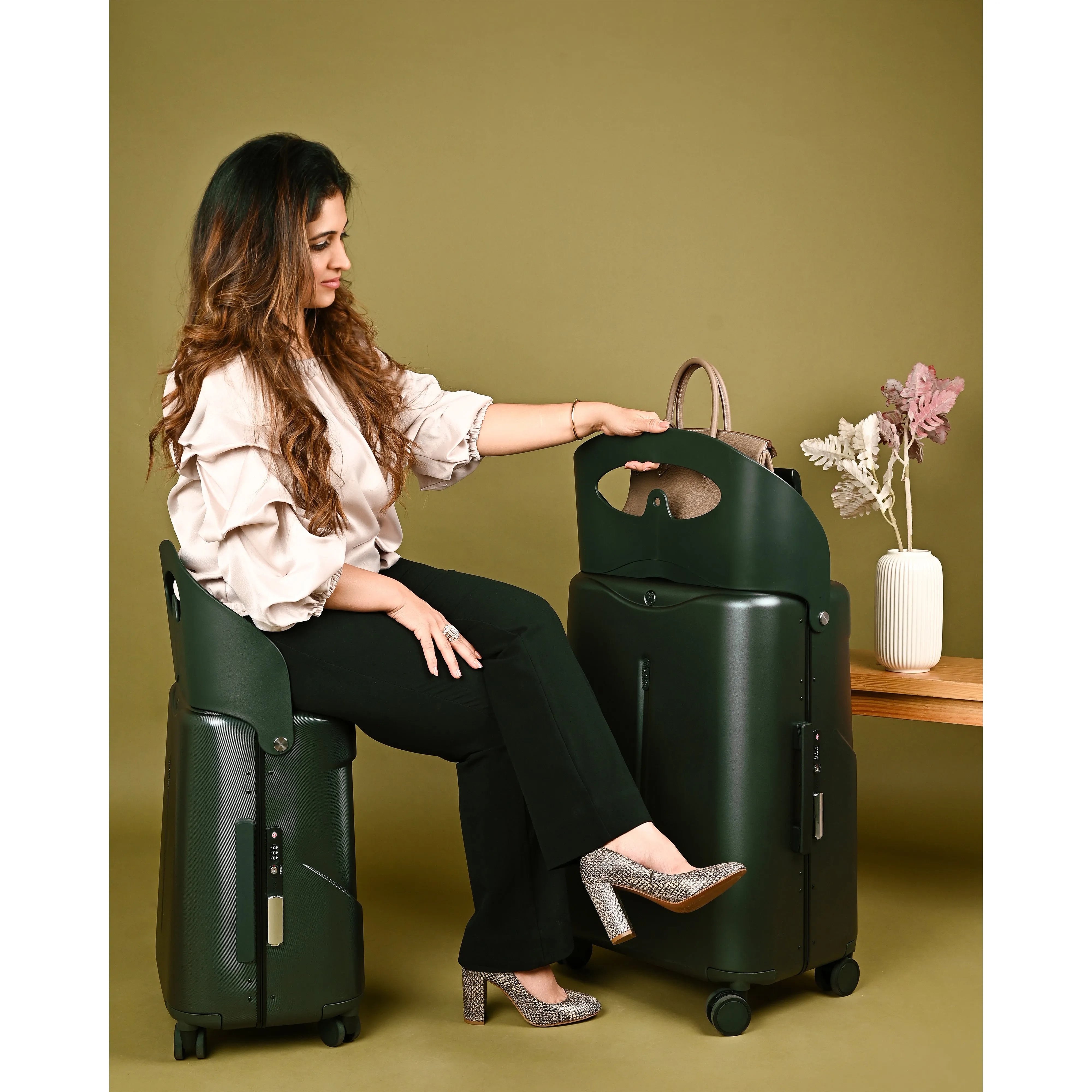 Miamily Forest Green Ride on Trolley Carry-on Luggage 18 inches