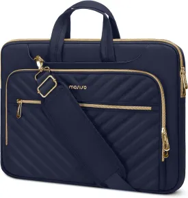 MOSISO 360 Protective Laptop Shoulder Bag,15-15.6 inch Computer Bag Compatible with MacBook Pro 16, HP, Dell, Asus Notebook,Messenger Briefcase with Front Quilted Raised Horizontal Pockets, Navy Blue