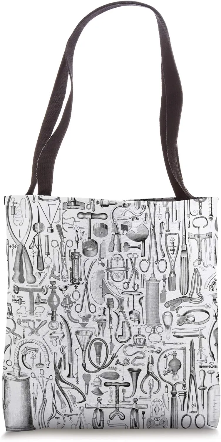 Nurse Doctor Vintage Medical Instruments Pattern White Tote Bag