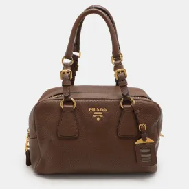 Prada Brown Pebbled Leather Bauletto Satchel