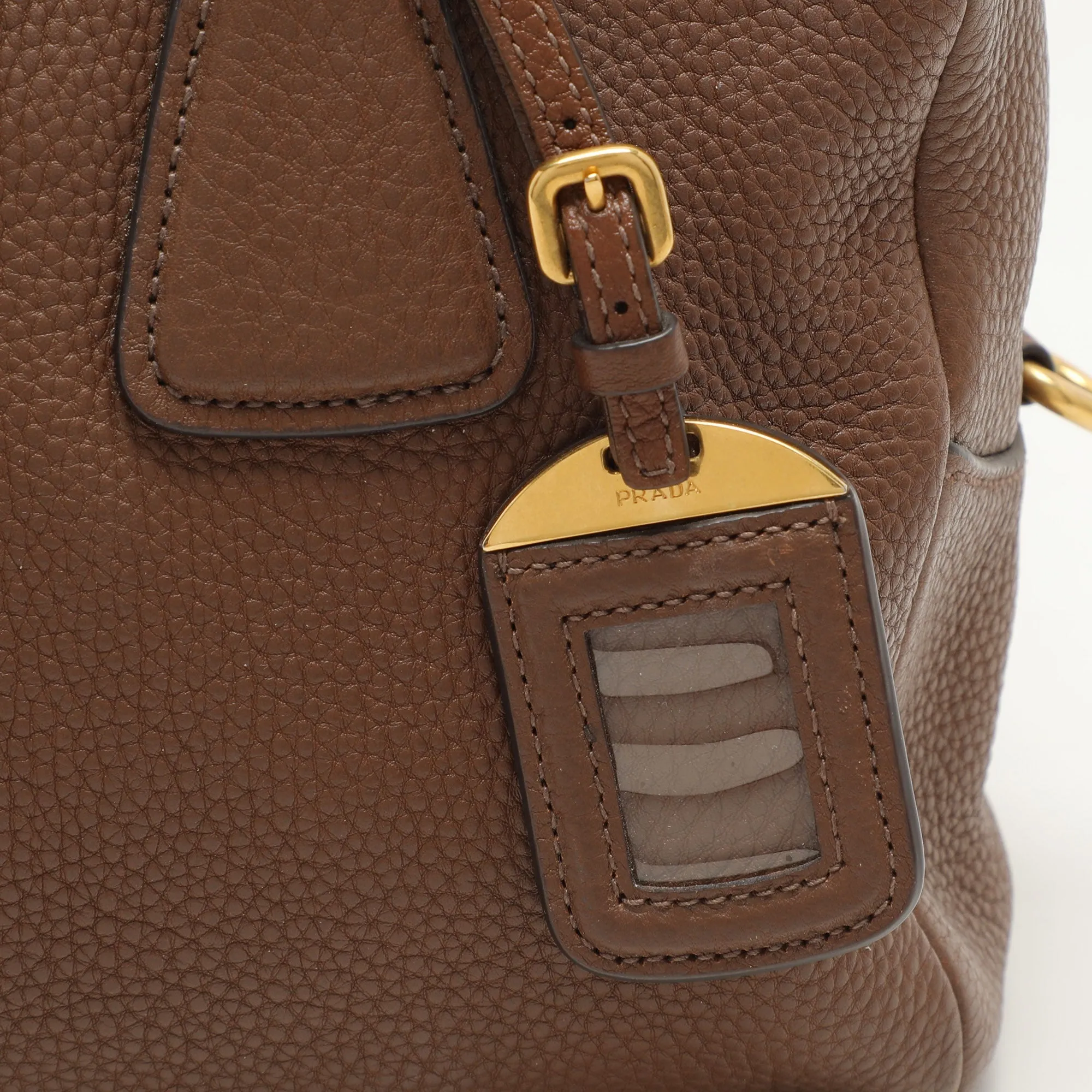 Prada Brown Pebbled Leather Bauletto Satchel