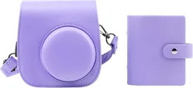 Protective Camera Case for Fujifilm Instax Mini 11, 12, 9 Instant Cameras, with Instax Mini Album.PU Leather Bag Cover with Removable Adjustable Strap (Purple)