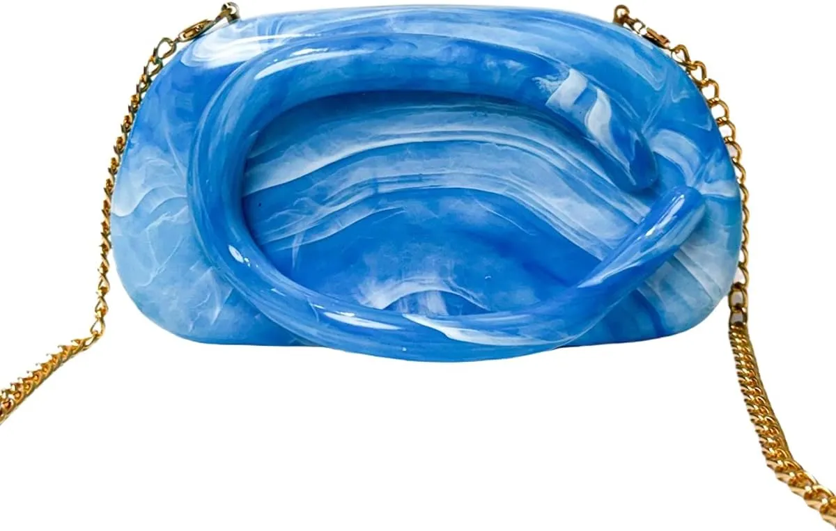 RomanticDesign Women Acrylic Metal Decor Handle Evening Clutch Purse Chic Chain Shoulder Bag for Party Prom Wedding