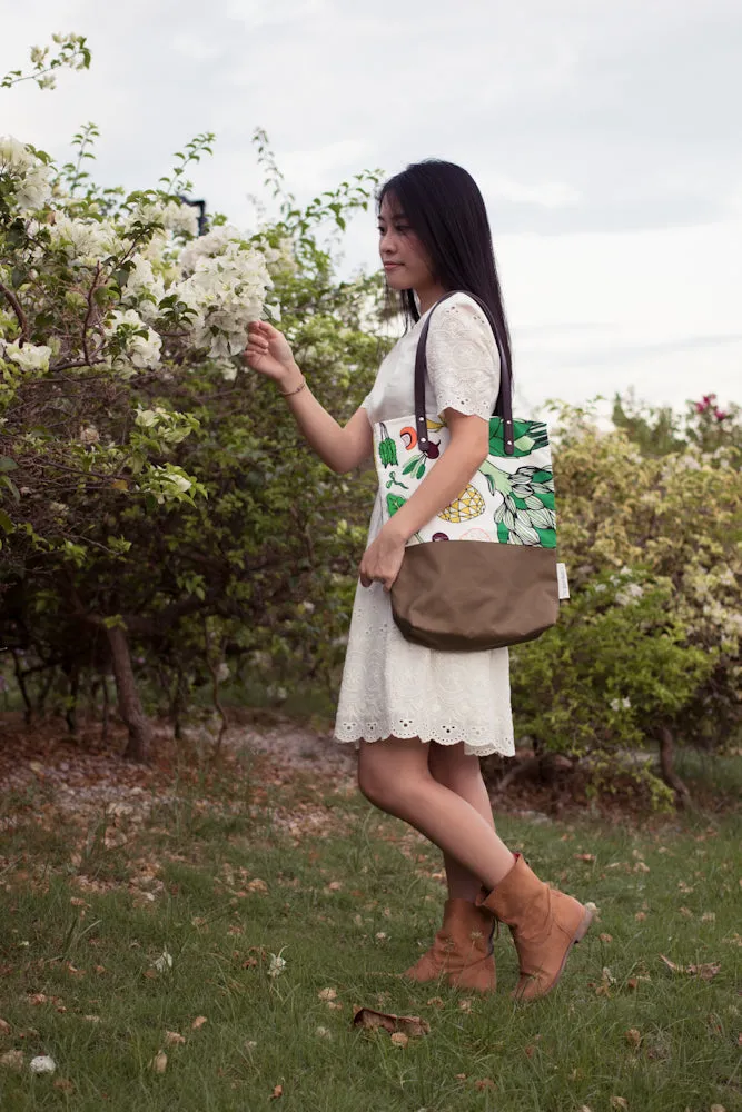 Salad Party Olive Leather Straps Shoulder Tote Bag