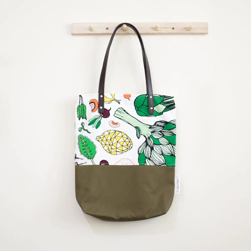 Salad Party Olive Leather Straps Shoulder Tote Bag