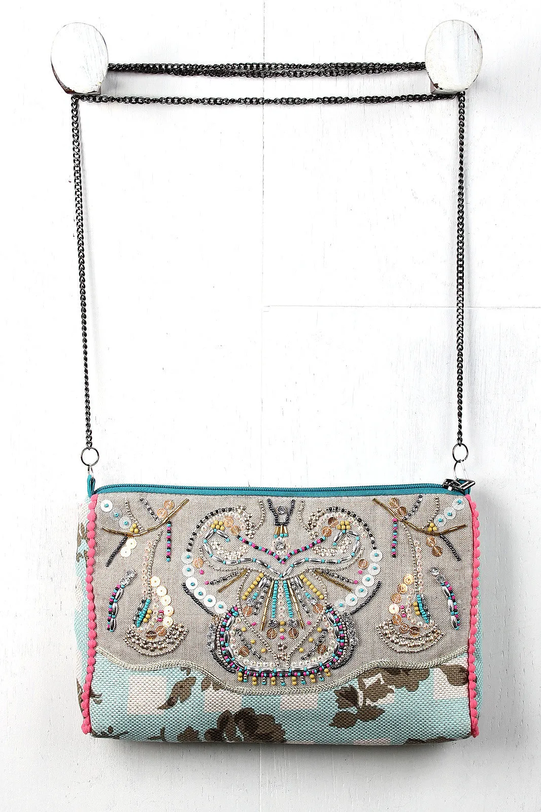 Sequin Beaded Floral Canvas Bag