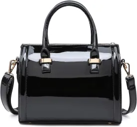 Shiny Patent Faux Leather Handbags Barrel Top Handle Purse Satchel Bag Shoulder Bag for Women