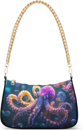 Shoulder Bags for Women Octopus Bubbles Hobo Tote Handbag Small Clutch Purse with Zipper Closure