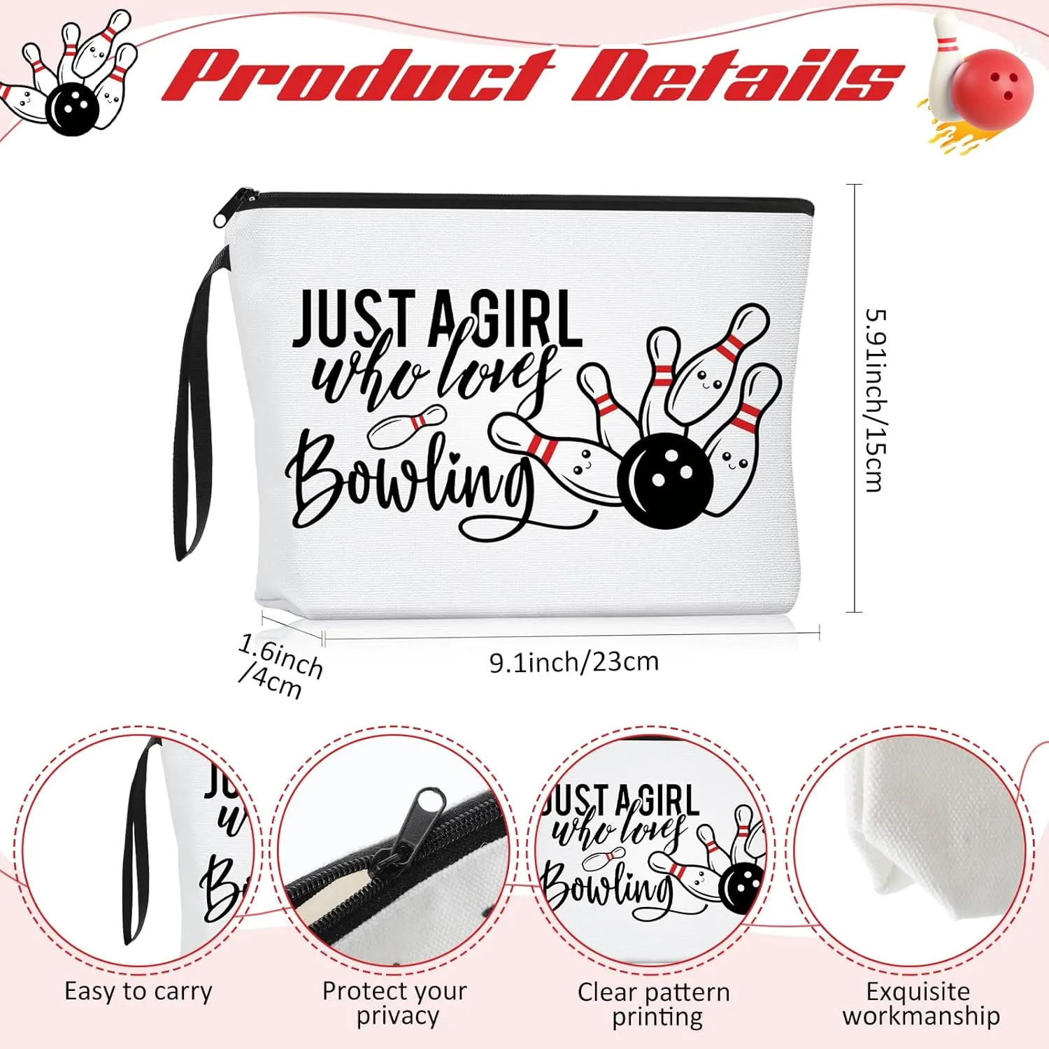 Sieral 2 Pcs Bowling Lover Gifts Bowling Ball Makeup Bag with Tote Bag for Women Gifts