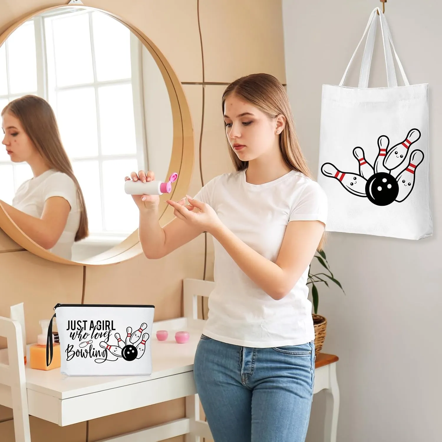 Sieral 2 Pcs Bowling Lover Gifts Bowling Ball Makeup Bag with Tote Bag for Women Gifts