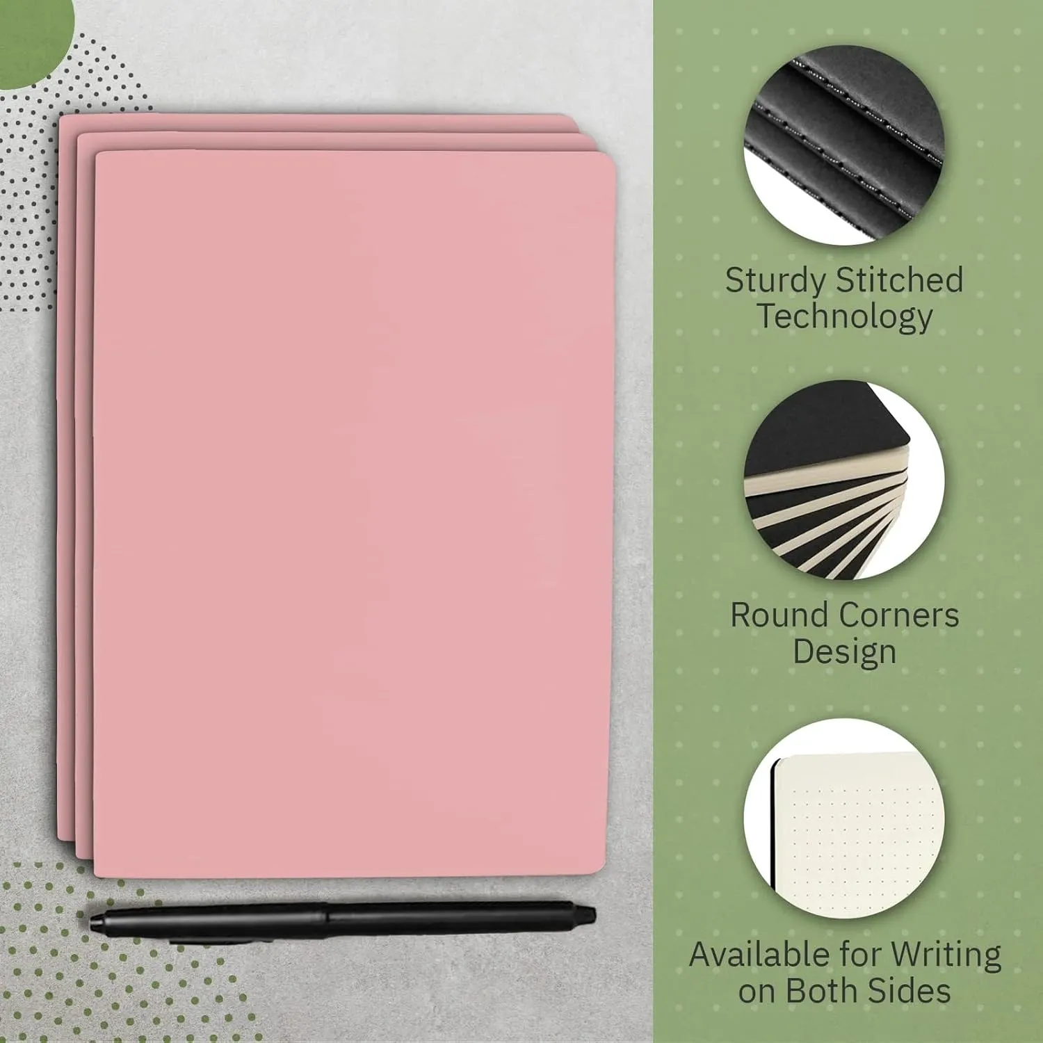 Simply Genius A5 Dotted Notebooks for Work, Travel, Business, College & More - Softcover Journals for Writing - Grid Notebook for Men & Women - Size 8.2" x 5.5" - 92 pages (Pink, 6 pack)