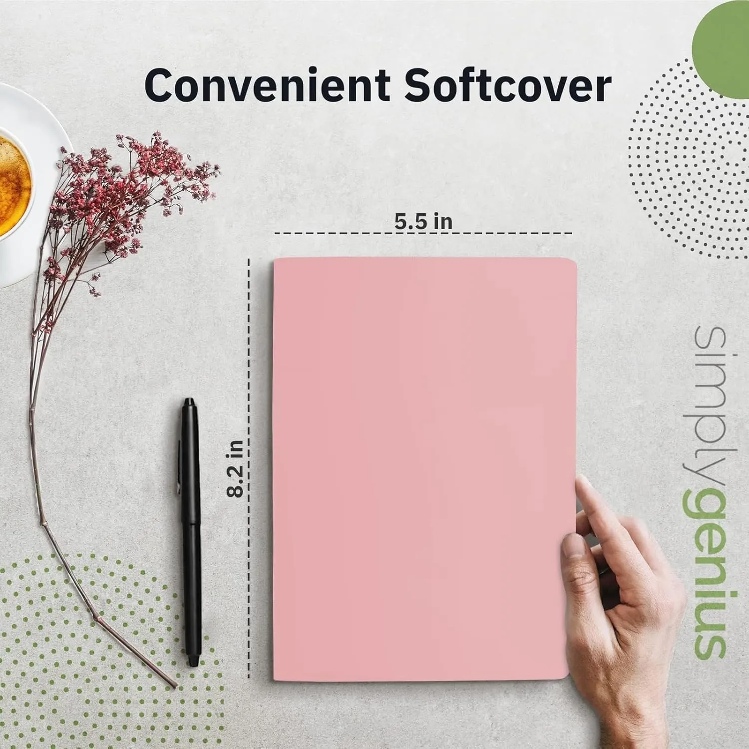 Simply Genius A5 Dotted Notebooks for Work, Travel, Business, College & More - Softcover Journals for Writing - Grid Notebook for Men & Women - Size 8.2" x 5.5" - 92 pages (Pink, 6 pack)