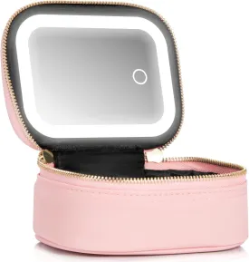 Small Makeup Bag Travel Train Case with Mirror and Light Mini Travel Makeup Train Case Cosmetic Organizer 3 Adjustable Brightness Toiletry Bag Portable Artist Storage