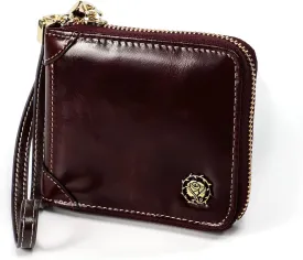 Small Womens Wallet, RFID Blocking Genuine Leather Purse Zip Around Credit Card Holder Purse Clutch Wallet with Wristlet (Dark brown)