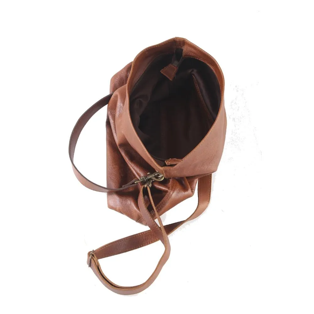 Soft Leather Fold-over Tote Handbag