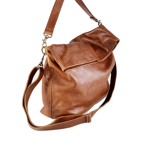 Soft Leather Fold-over Tote Handbag