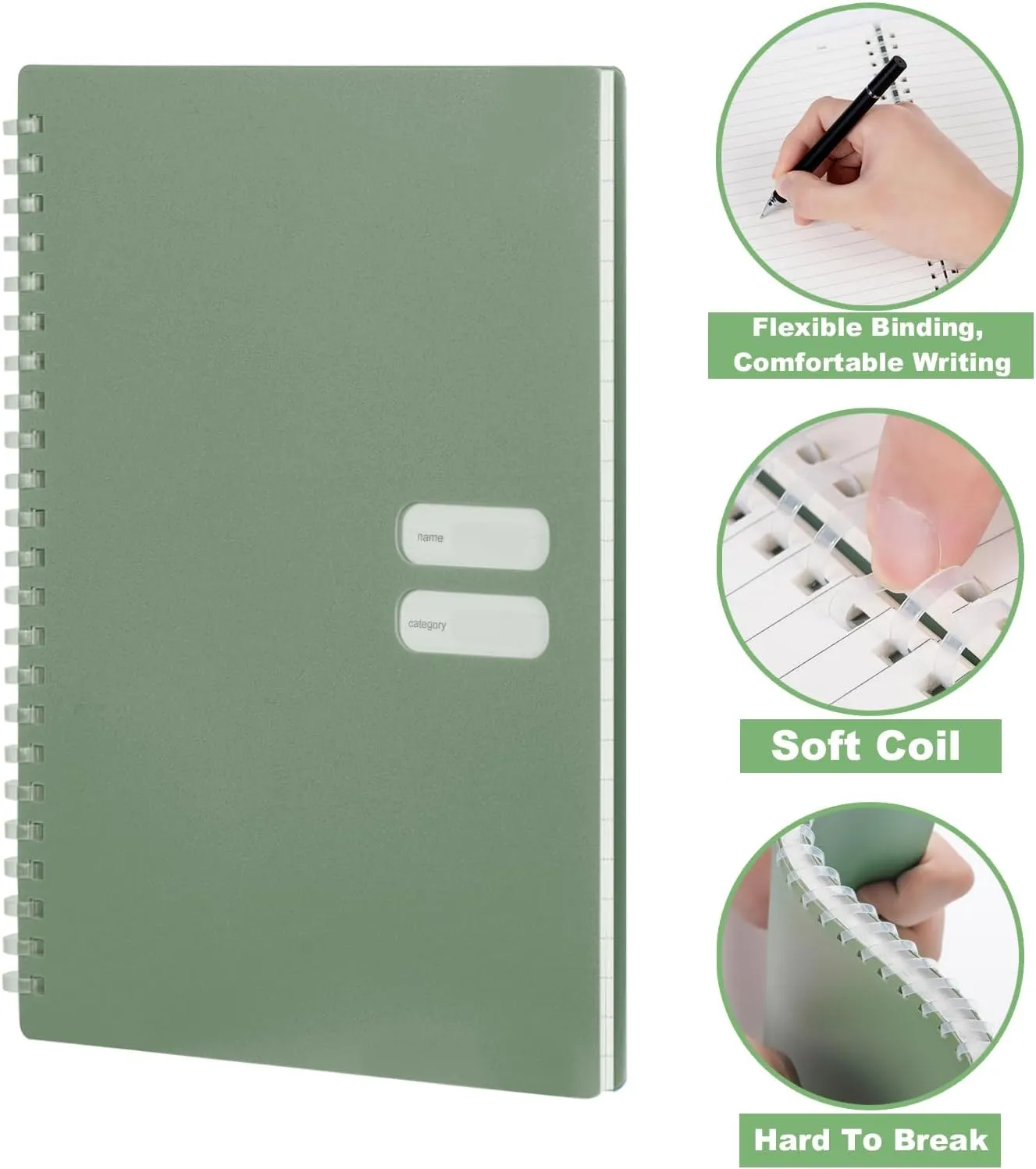 Spiral Notebook Journal, 4 Pack - A5(6"x8") Journal for Women, 70 Pages Notebooks For Work & School, Journals for Writing (Green)