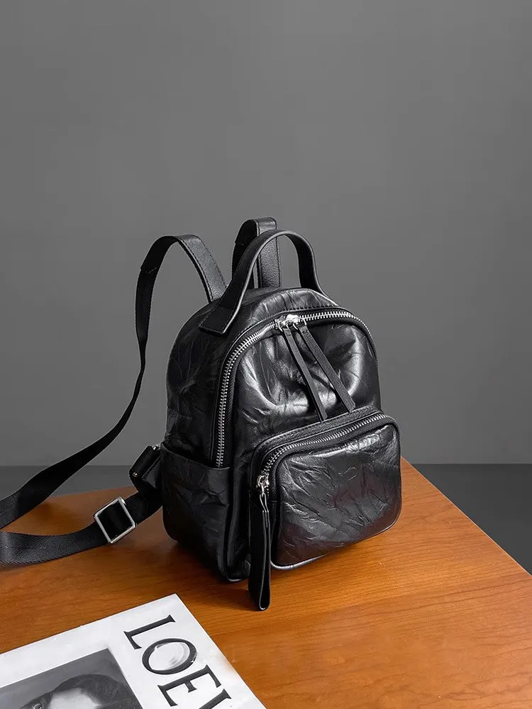 Stylish Women's Small Leather Backpack Purse Ladies Black Leather Rucksack Bag