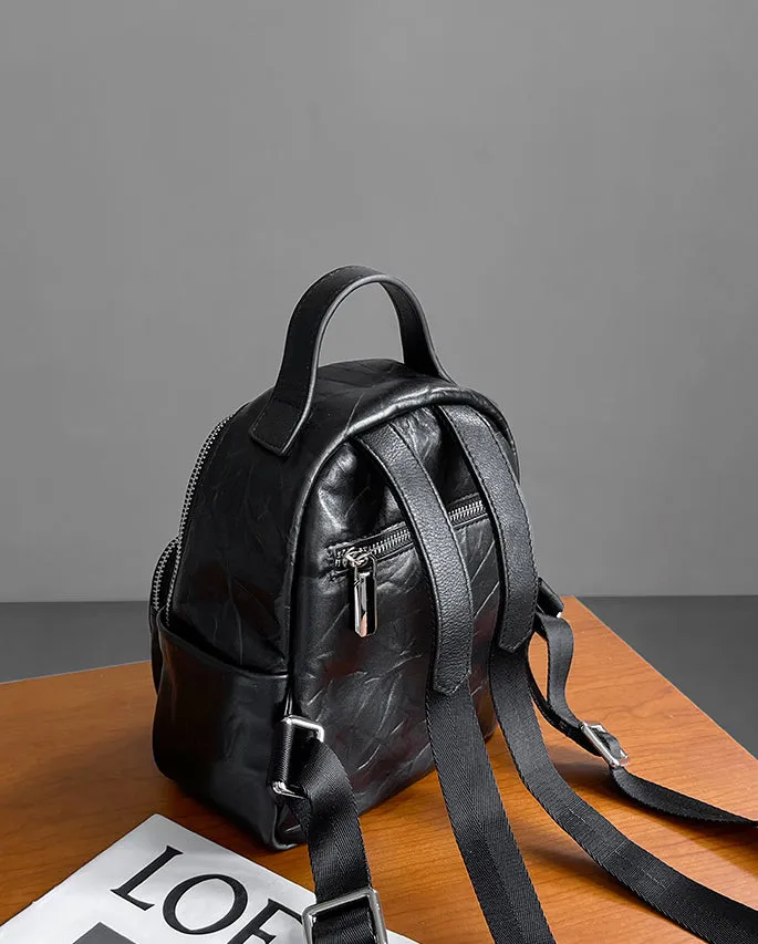 Stylish Women's Small Leather Backpack Purse Ladies Black Leather Rucksack Bag