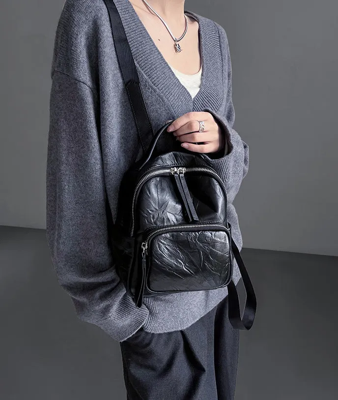 Stylish Women's Small Leather Backpack Purse Ladies Black Leather Rucksack Bag