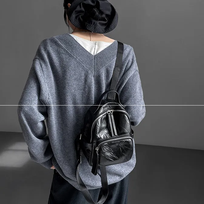 Stylish Women's Small Leather Backpack Purse Ladies Black Leather Rucksack Bag