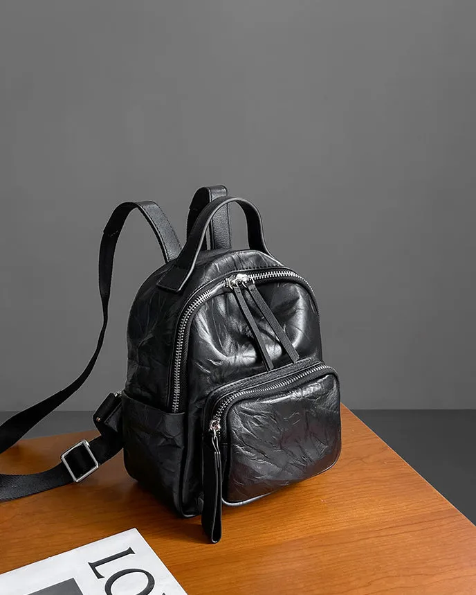 Stylish Women's Small Leather Backpack Purse Ladies Black Leather Rucksack Bag