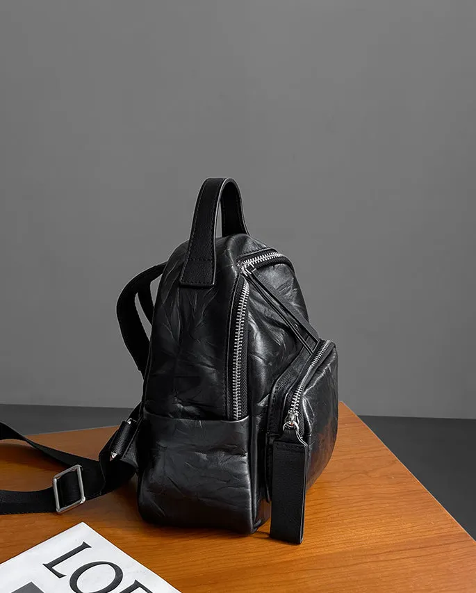 Stylish Women's Small Leather Backpack Purse Ladies Black Leather Rucksack Bag