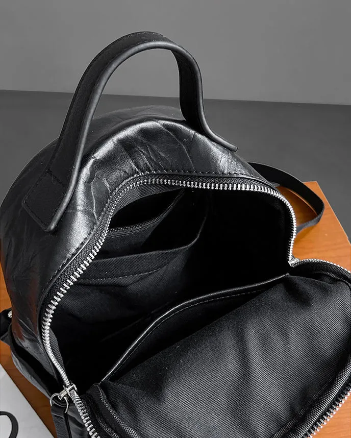 Stylish Women's Small Leather Backpack Purse Ladies Black Leather Rucksack Bag